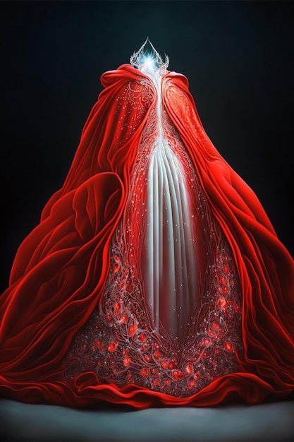 Femme en robe rouge avec une couronne sur la tête ai générative