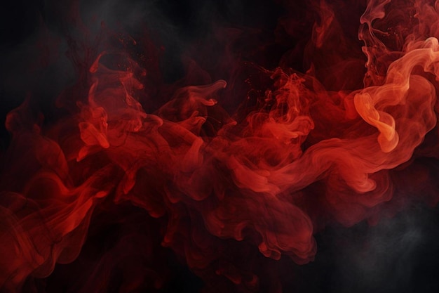 Une femme en robe rouge est entourée de fumée.