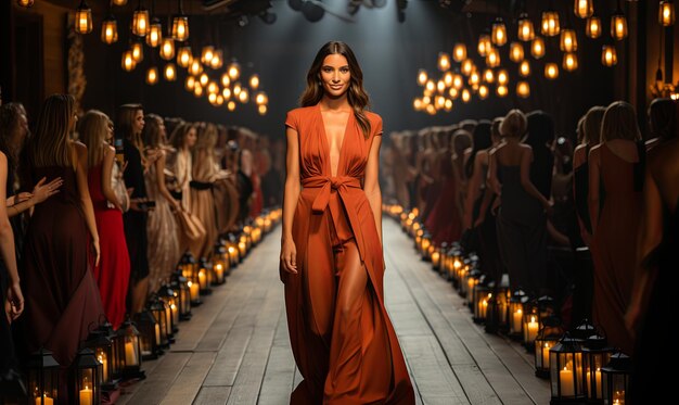 Une femme en robe rouge sur la piste