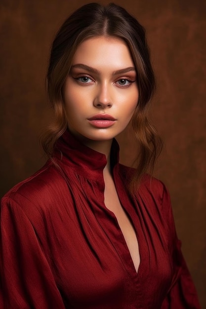 Une femme en robe rouge pose pour une photo.