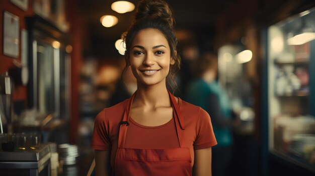 une femme avec une robe rouge et un sac à main noir