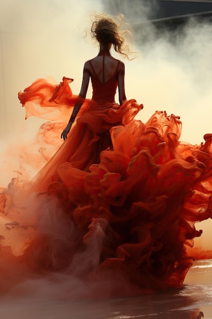 Une femme en robe rouge