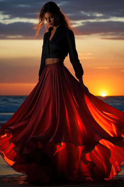 Une femme en robe rouge