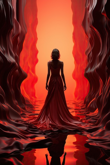 Une femme en robe rouge