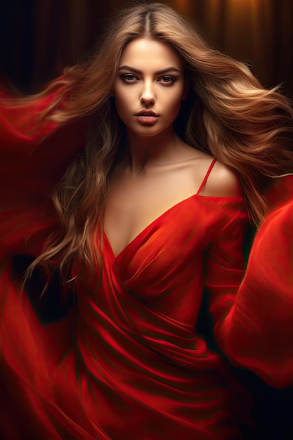 Une femme en robe rouge