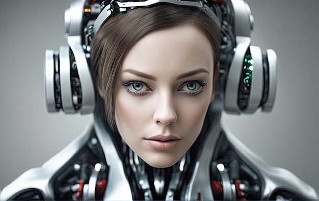 femme robot androïde technologie moderne travaille dans le laboratoire dans le bureau introduisant de nouvelles technologies modernes cette photo a été générée à l'aide de l'IA de Leonardo