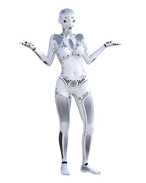 Photo femme robot droïde de métal intelligence artificielle