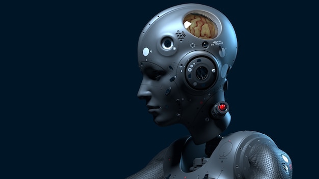 Femme robot, femme scifi monde numérique de l'avenir des réseaux de neurones et du rendu 3d de l'intelligence artificielle