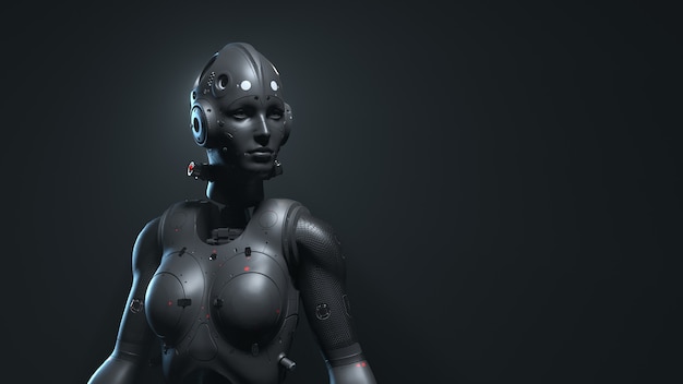 Femme robot, femme scifi monde numérique de l'avenir des réseaux de neurones et du rendu 3d de l'intelligence artificielle