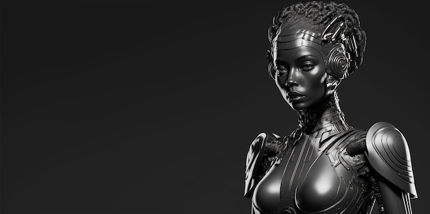 Femme robot sur fond noir Créé avec la technologie générative Ai