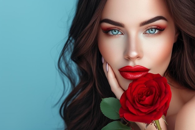 une femme avec une rose rouge à la main