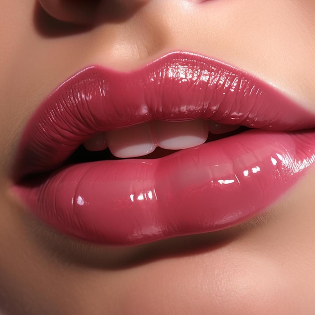 Photo une femme avec un rouge à lèvres rouge vif a un reflet blanc sur ses lèvres