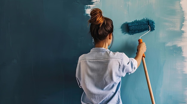 Femme avec un rouleau de peinture Rénovation amélioration de la maison DIY expression créative design d'intérieur autonomisation féminine colorée générée par l'IA