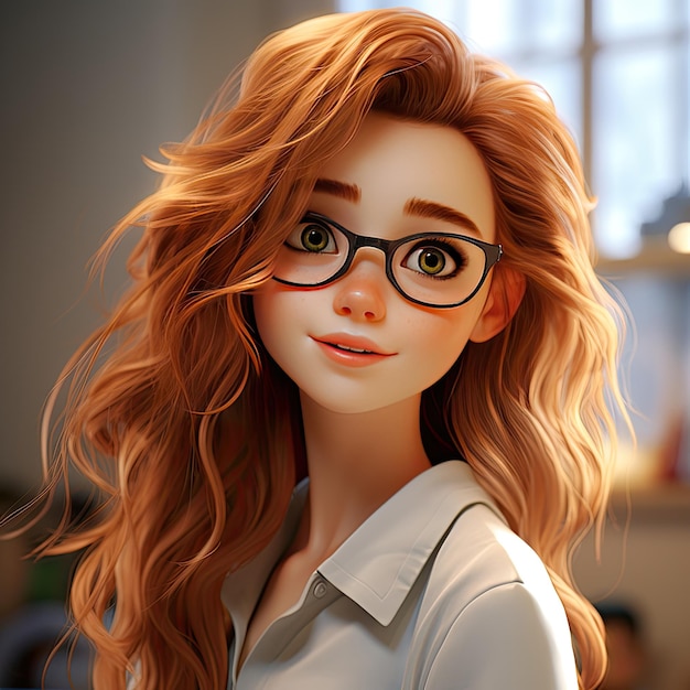 Femme rousse confiante avec des lunettes tendance et des cheveux bruns en portrait rapproché