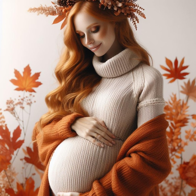 Une femme rousse enceinte.