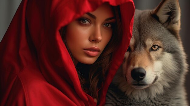 femme rousse avec husky rouge