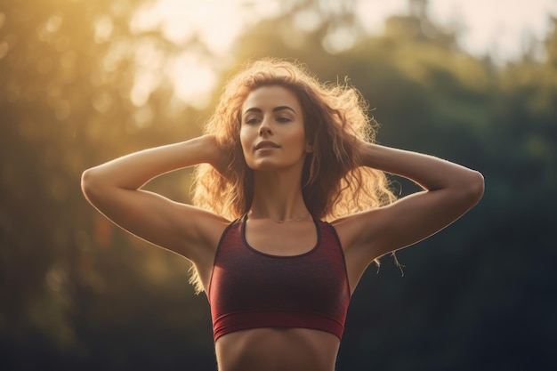 La femme s'échauffe Sport nature chaleureuse Générer Ai