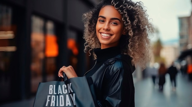 Femme avec sac vendredi noir