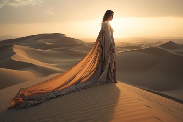 Femme en sari debout dans le désert
