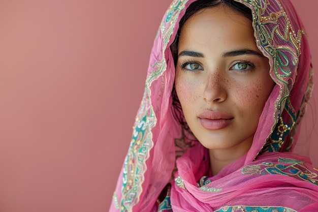 Photo une femme avec un sari rose sur la tête généré par l'ia