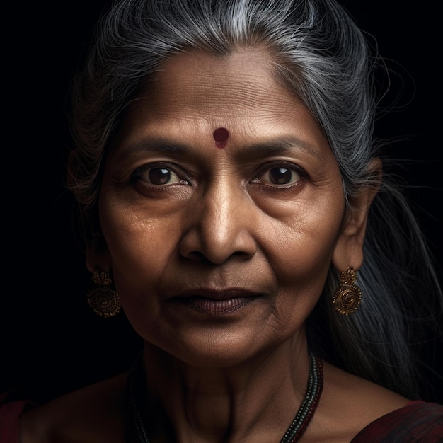 Une femme avec un sari rouge et une écharpe rouge