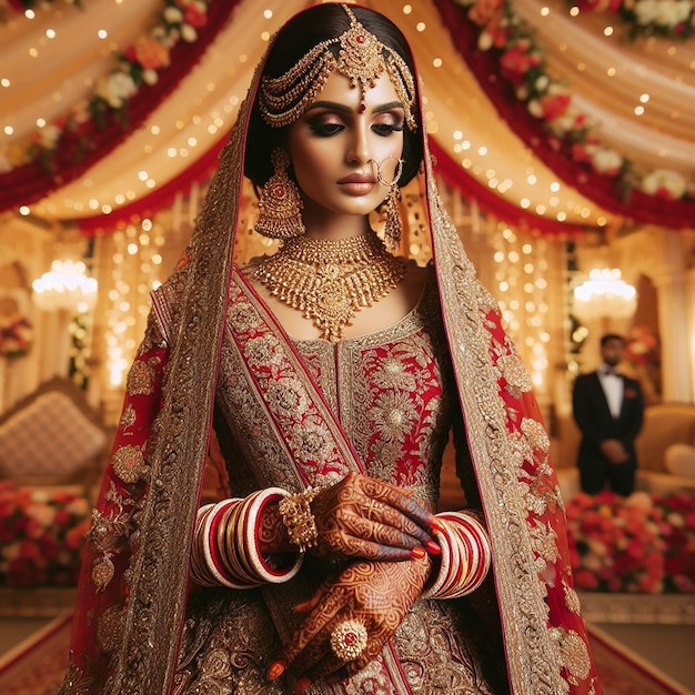 Photo une femme en sari avec un voile sur la tête