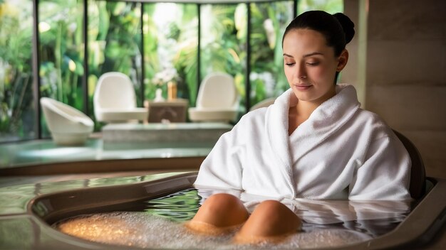 Photo une femme se détend dans le spa.