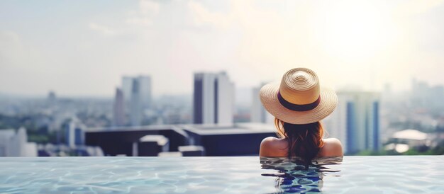 Photo femme se détendant à la piscine