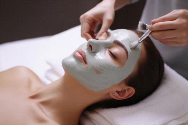 une femme se faisant un masque facial dans un spa