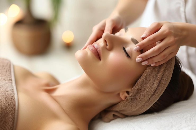 Photo une femme se fait maquiller par un salon de beauté