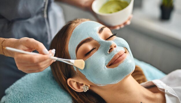 Photo une femme se livre à un traitement de masque spa qui incarne la relaxation et les soins personnels dans un salon de beauté tranquille.