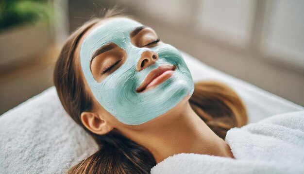 Photo une femme se livre à un traitement de masque spa qui incarne la relaxation et les soins personnels dans un salon de beauté tranquille.