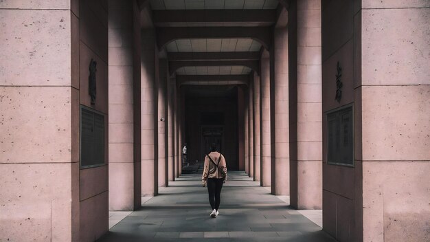 Photo une femme se promène dans l'arc de la salle commémorative de chiang kai-shek à taipei, taïwan