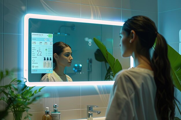 Photo une femme se regarde dans le miroir.