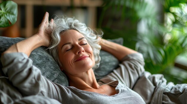 Photo une femme se reposant sur un canapé