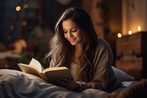 Une femme se repose et lit un livre