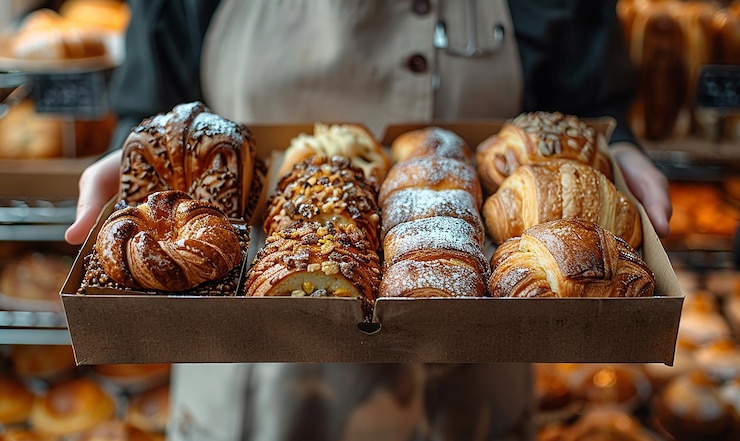 Photo une femme se tient derrière un plateau de pâtisseries