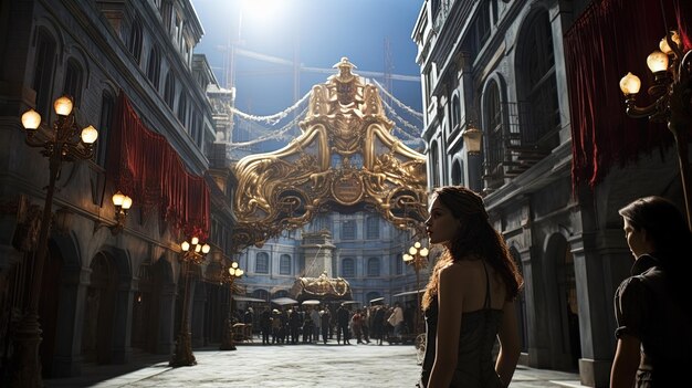 Photo une femme se tient devant un bâtiment avec un auvent rouge