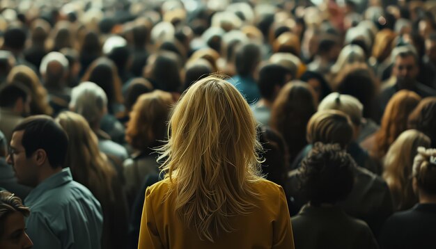 Photo une femme se tient devant une foule de gens.