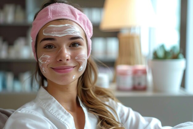 Une femme sèche ses cheveux avec une serviette rose