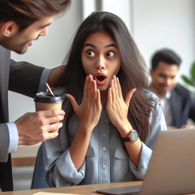 une femme secrète avec une expression de choc