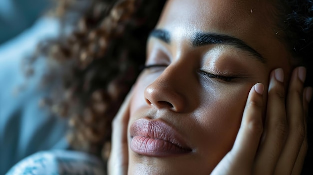 Une femme sereine aux yeux fermés