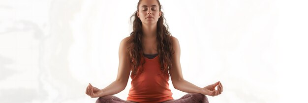 Une femme sereine pratiquant la pleine conscience et la méditation à l'intérieur