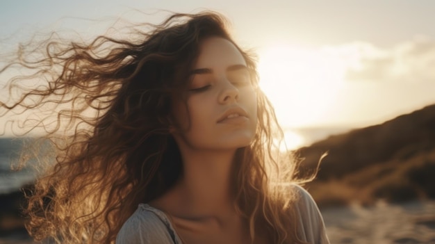 Une femme avec ses cheveux au vent