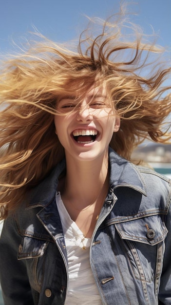 Photo une femme avec ses cheveux soufflant dans le vent