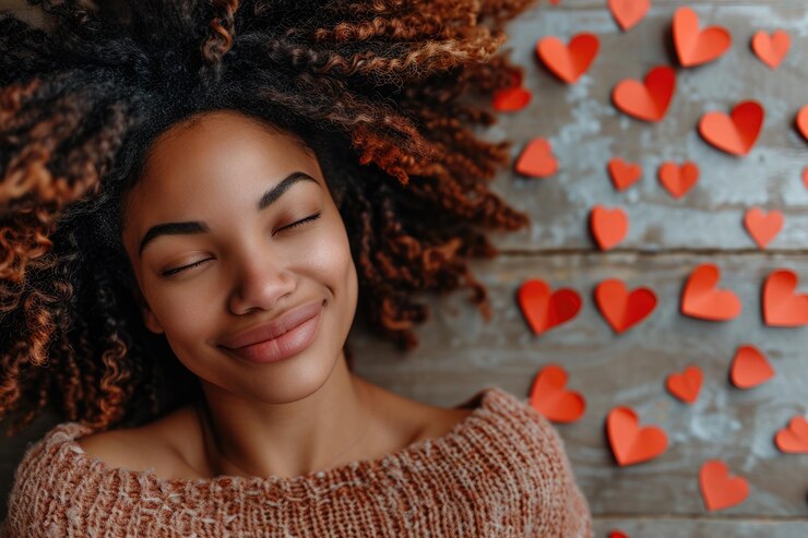 Photo femme et ses coeurs d'amour pragma