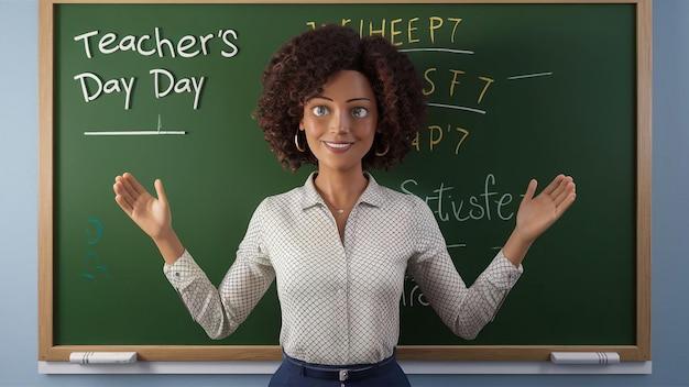 Photo une femme avec ses mains en l'air devant un tableau noir qui dit la fête des mères