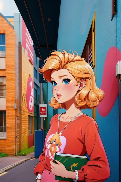 Une femme sexy en 3D avec des cheveux roux sur fond de graffiti