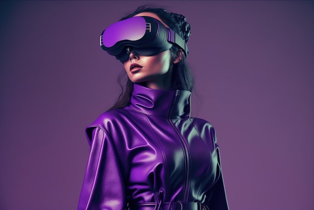 Femme sexy portant des lunettes VR style de mode futuriste IA générative