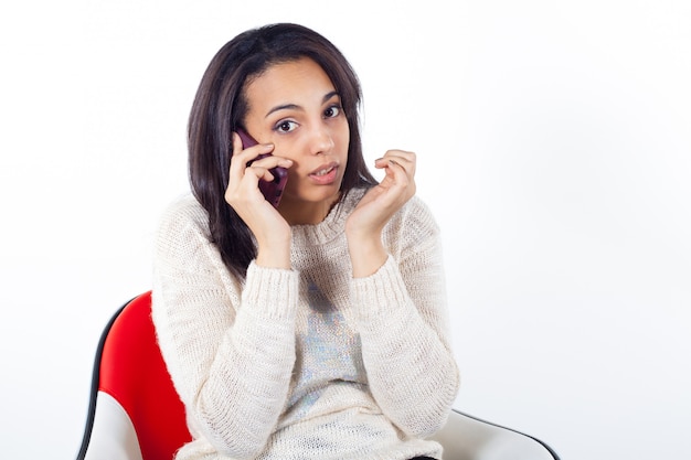 Femme, à, a, smartphone